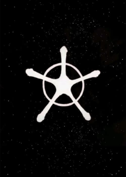 White five-pointed Quincy cross inside a circle on a starry black background