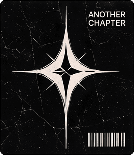 Glowing cream four-pointed star on black with "Another chapter" and a barcode